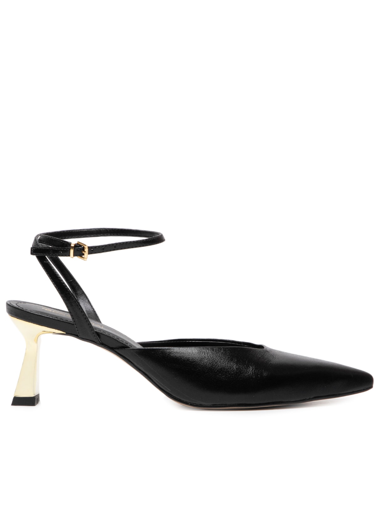 Sandália Feminina Em Curo Com Salto Dourado - Preto