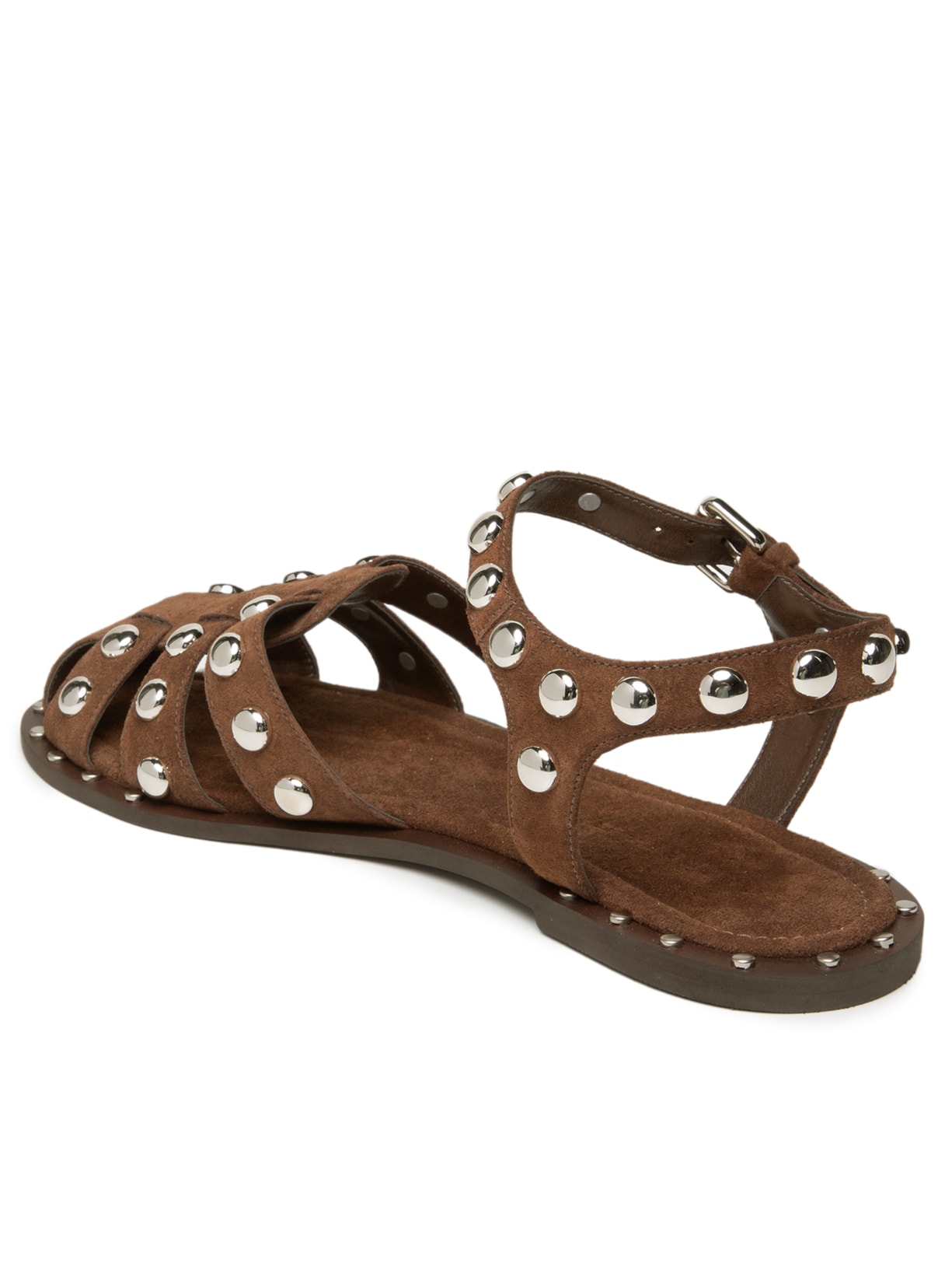 Sandália Feminina Fisherman Em Couro Com Tachas Marrom Market 33
