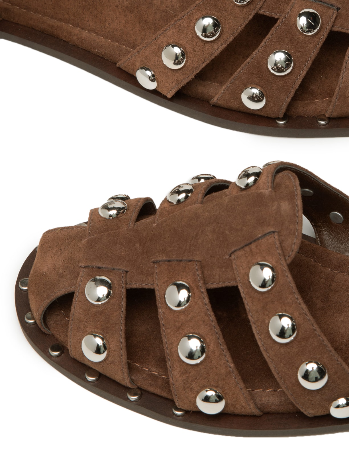 Sandália Feminina Fisherman Em Couro Com Tachas Marrom Market 33