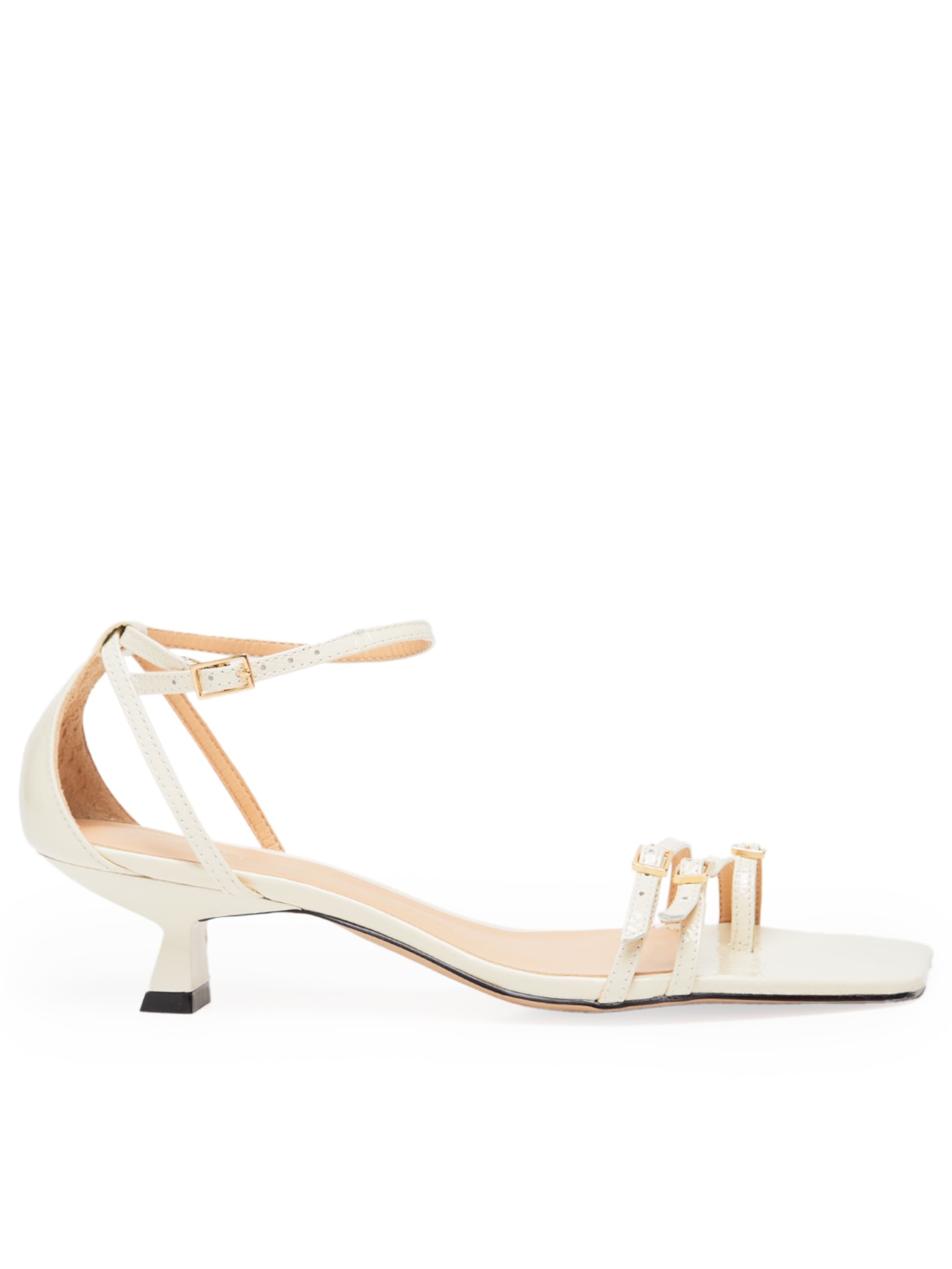 Sandália Feminina Fivelas Finas Salto Baixo - Off White