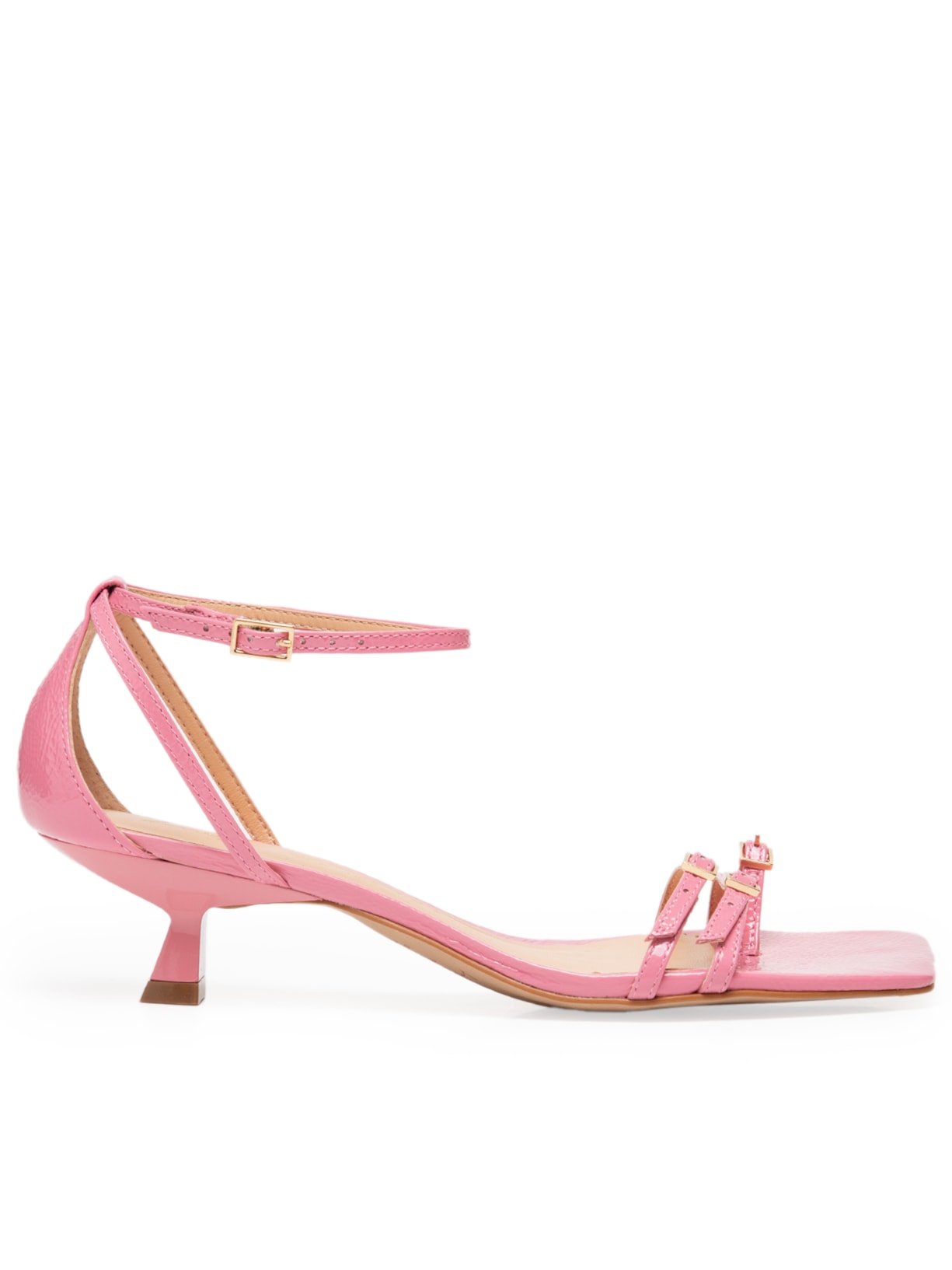 Sandália Feminina Fivelas Finas Salto Baixo - Rosa