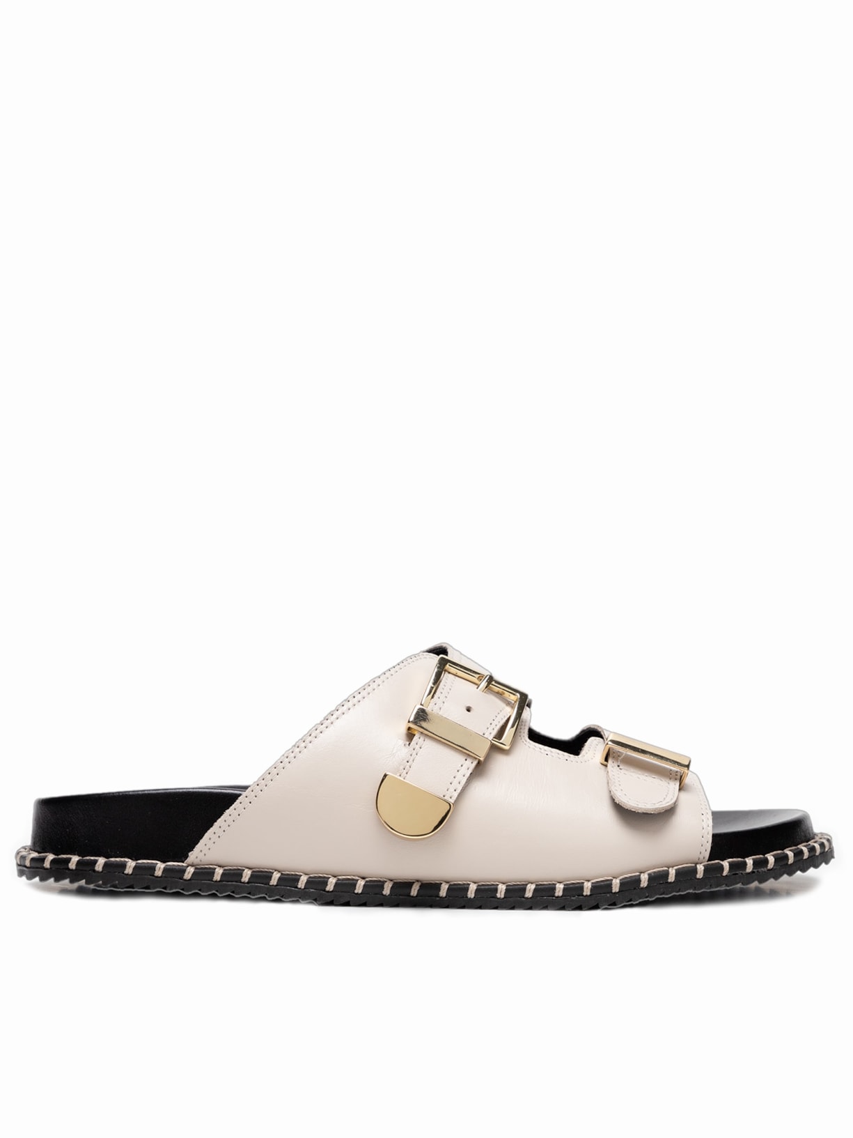 Sandália Feminina Flarform Couro Com Fivela Em Metal - Off White