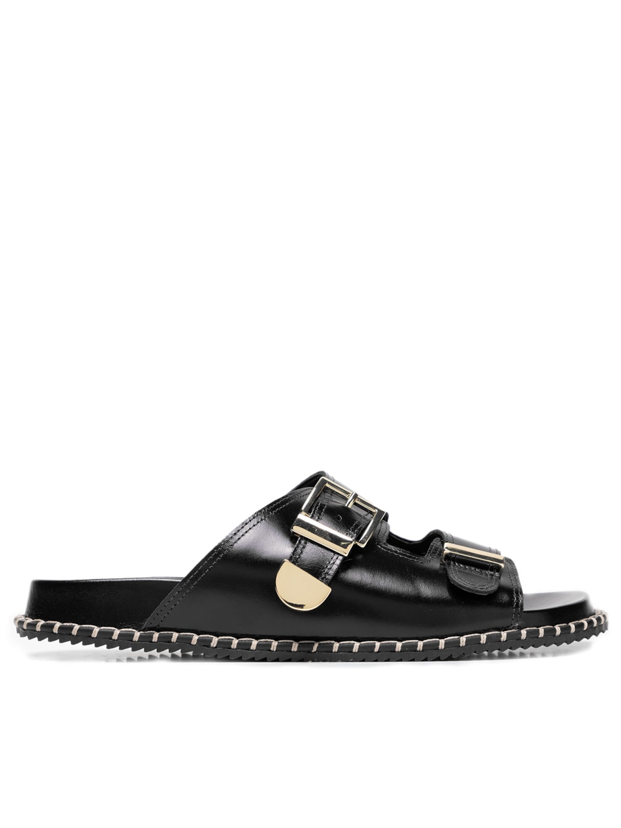 Sandália Feminina Flarform Couro Com Fivela Em Metal - Preto