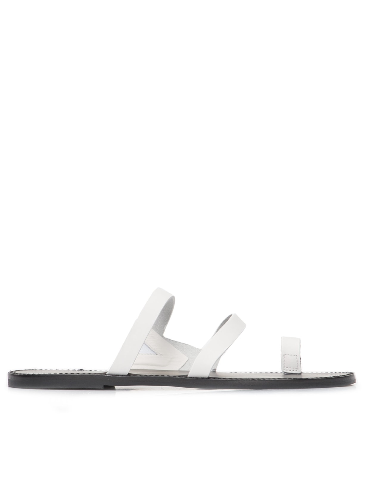 Sandália Feminina Flat Couro Straps - Off White