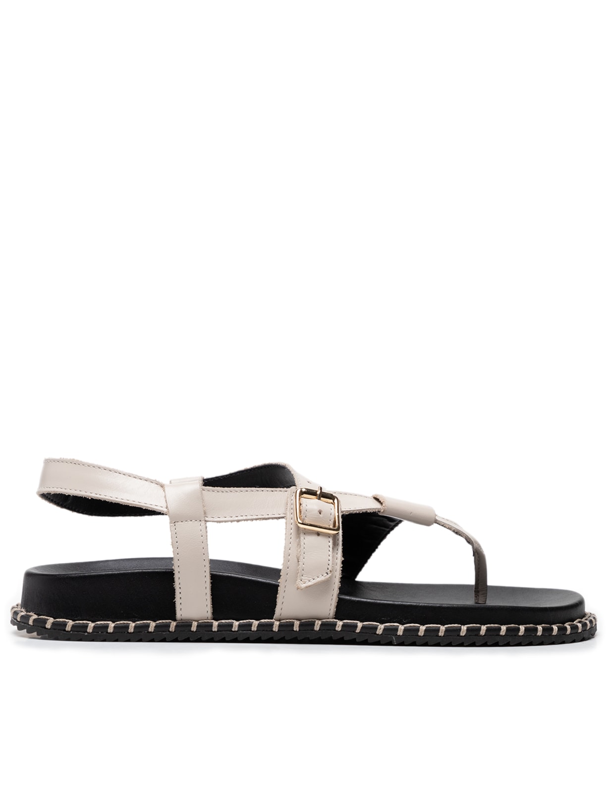 Sandália Feminina Flatform Couro Com Tiras - Off White