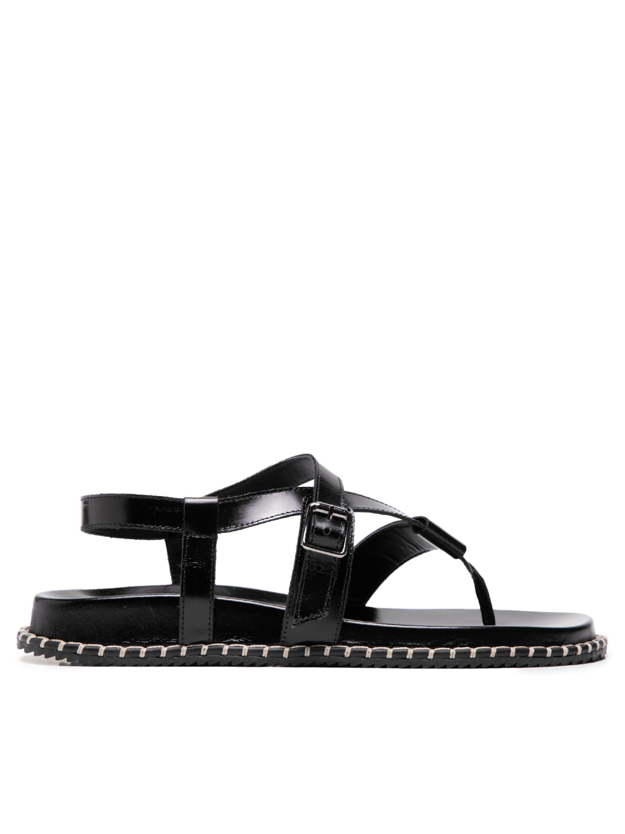 Sandália Feminina Flatform Couro Com Tiras - Preto