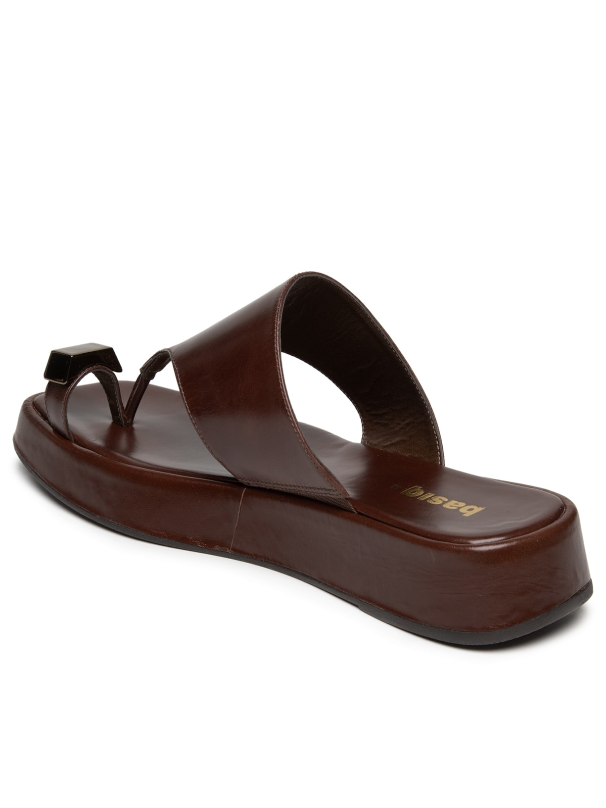 Sandália Feminina Flatform Couro de Dedo Marrom Basiq
