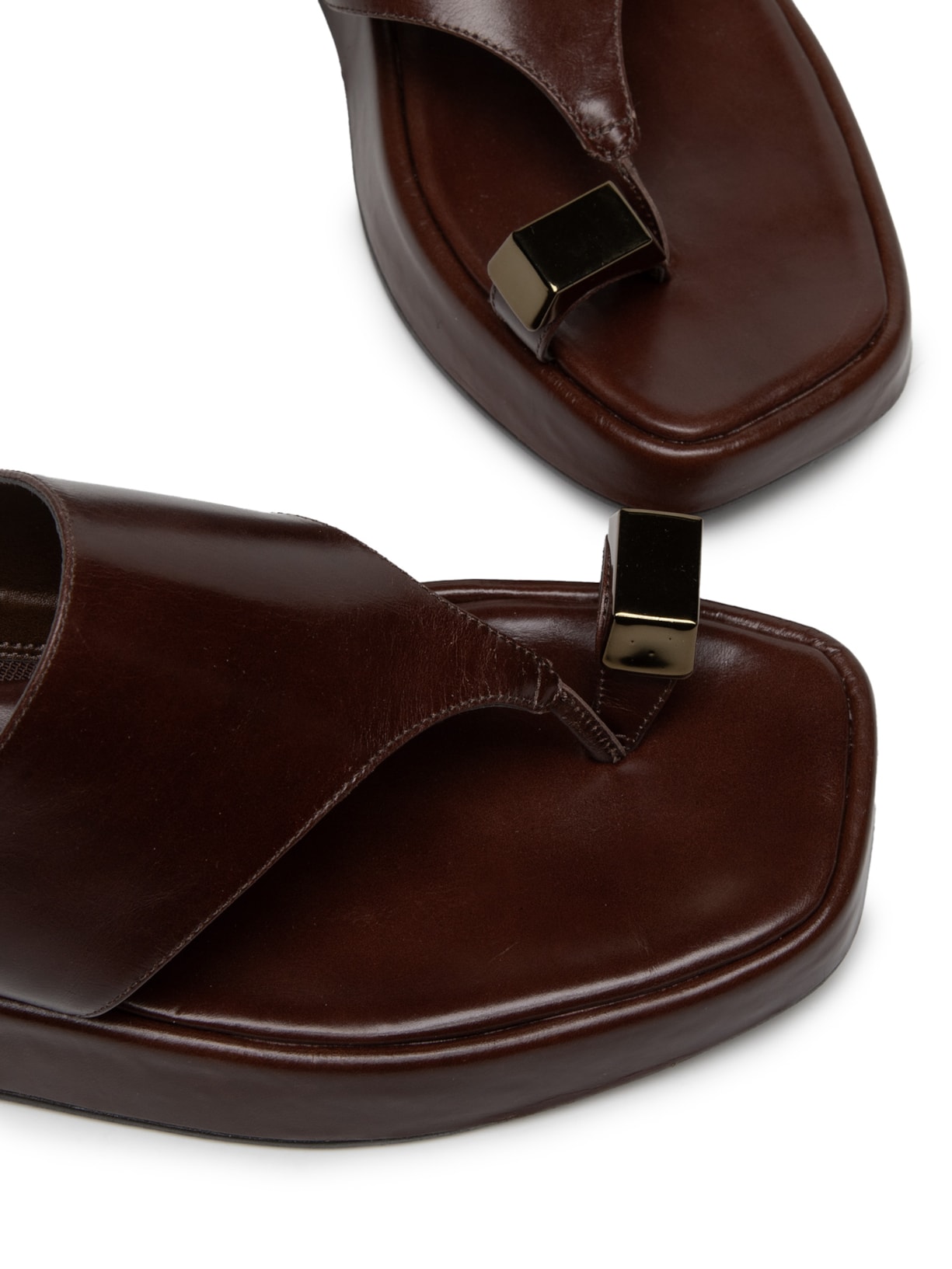 Sandália Feminina Flatform Couro de Dedo  Marrom Basiq