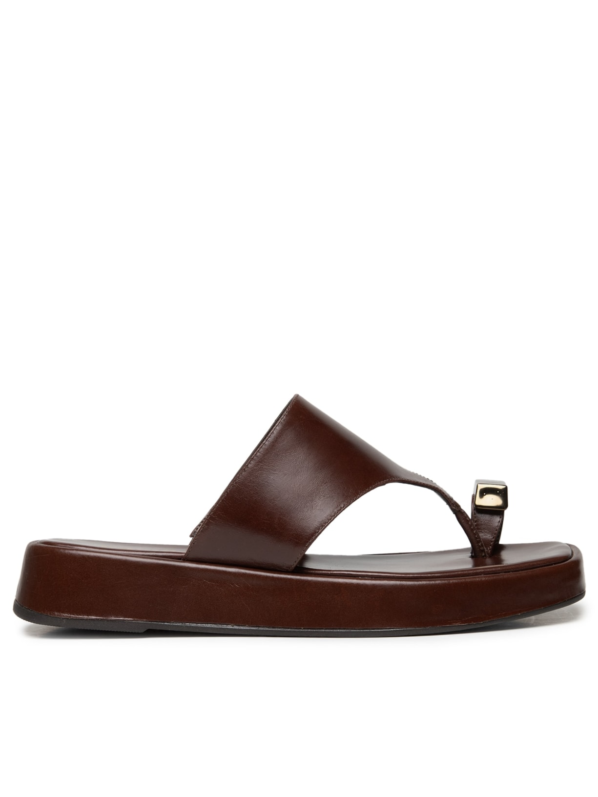 Sandália Feminina Flatform Couro de Dedo Marrom Basiq
