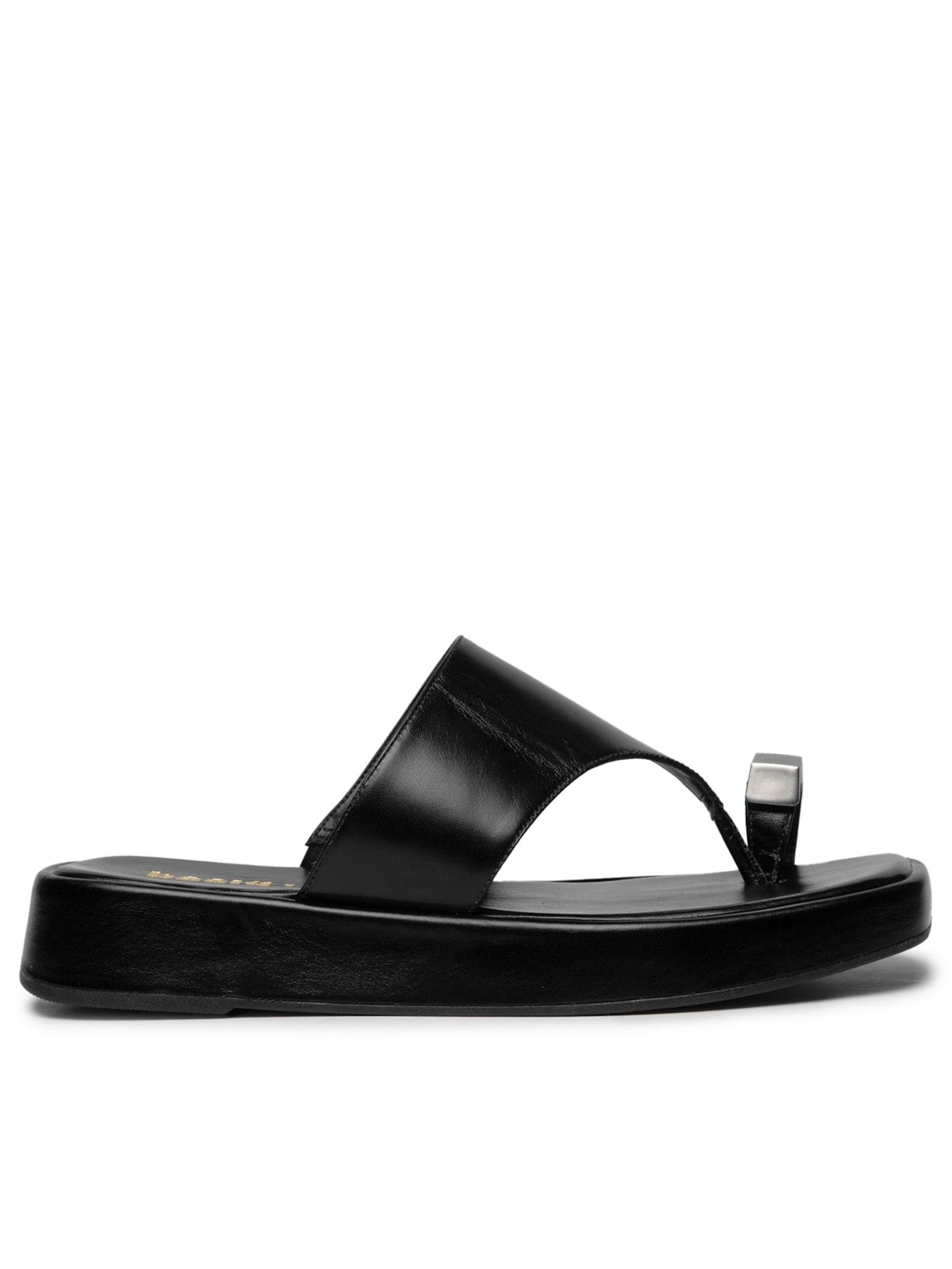 Sandália Feminina Flatform Couro De Dedo Preto Basiq