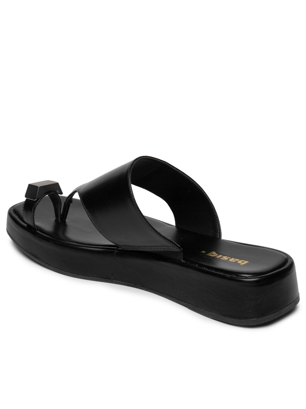 Sandália Feminina Flatform Couro De Dedo Preto Basiq