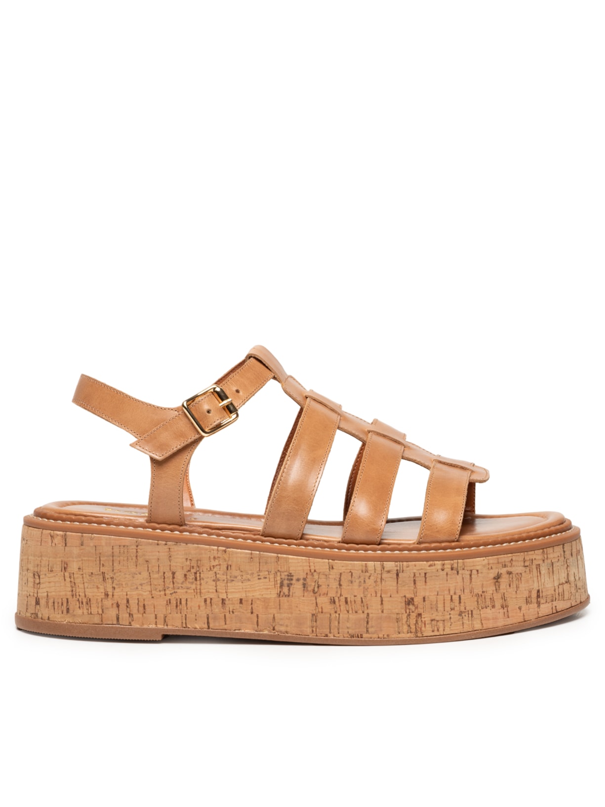 Sandália Feminina Flatform Em Couro - Bege