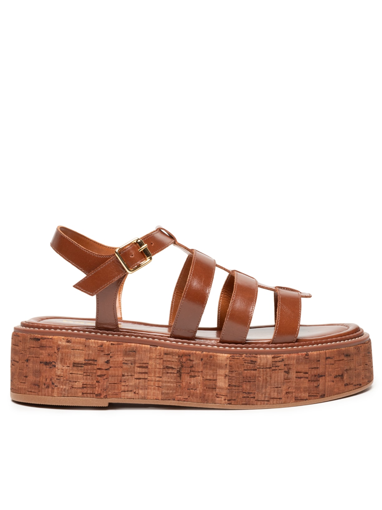 Sandália Feminina Flatform Em Couro - Marrom