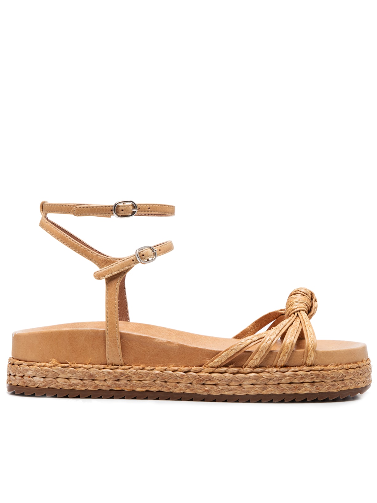 Sandália Feminina Flatform Palha Trançada - Bege