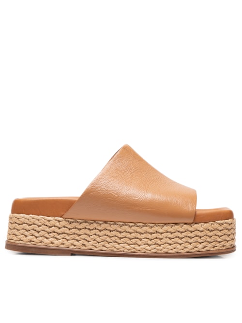 Sandália Feminina Flatform Quadrada Tira Couro - Marrom