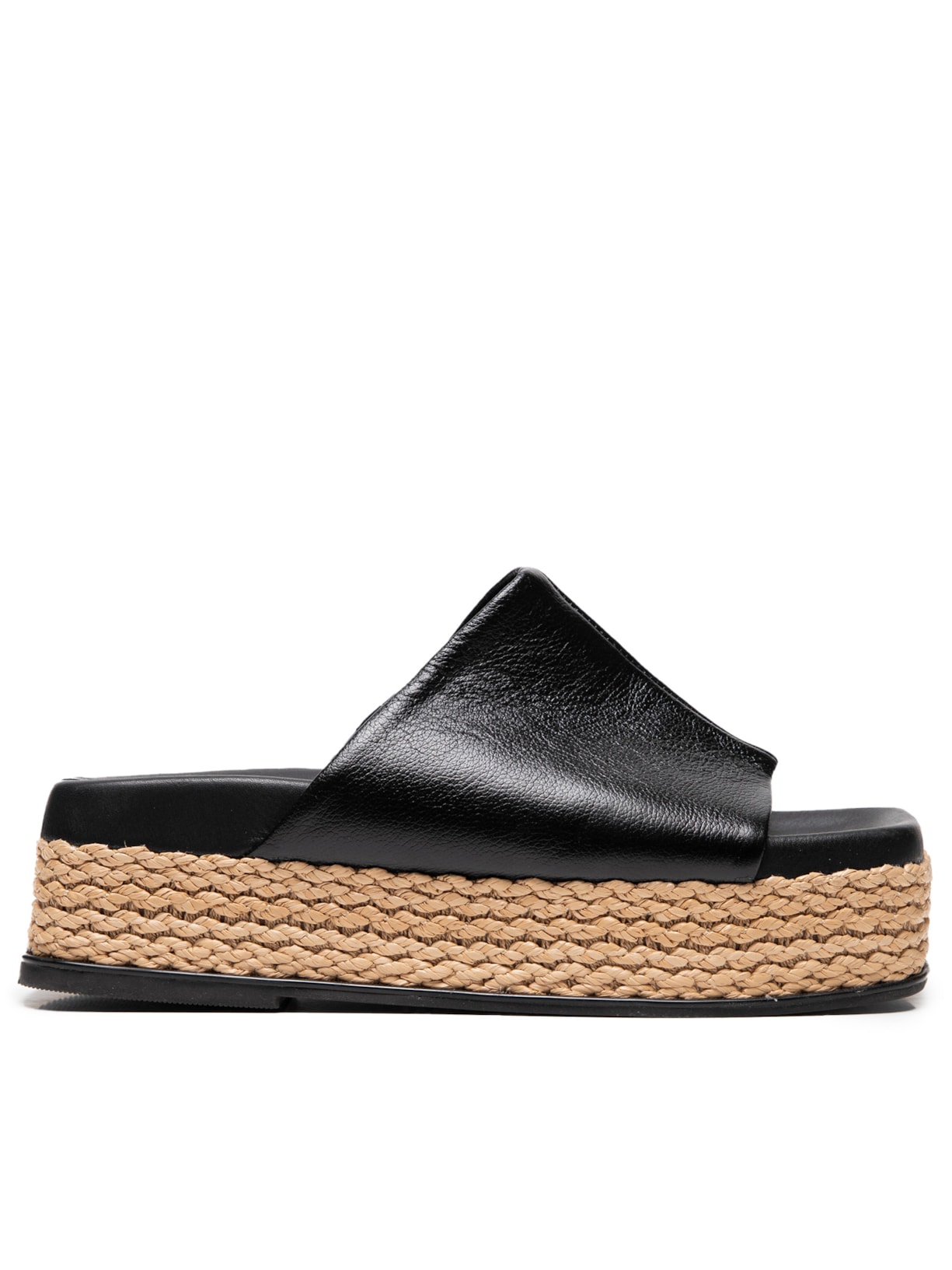Sandália Feminina Flatform Quadrada Tira Couro - Preto