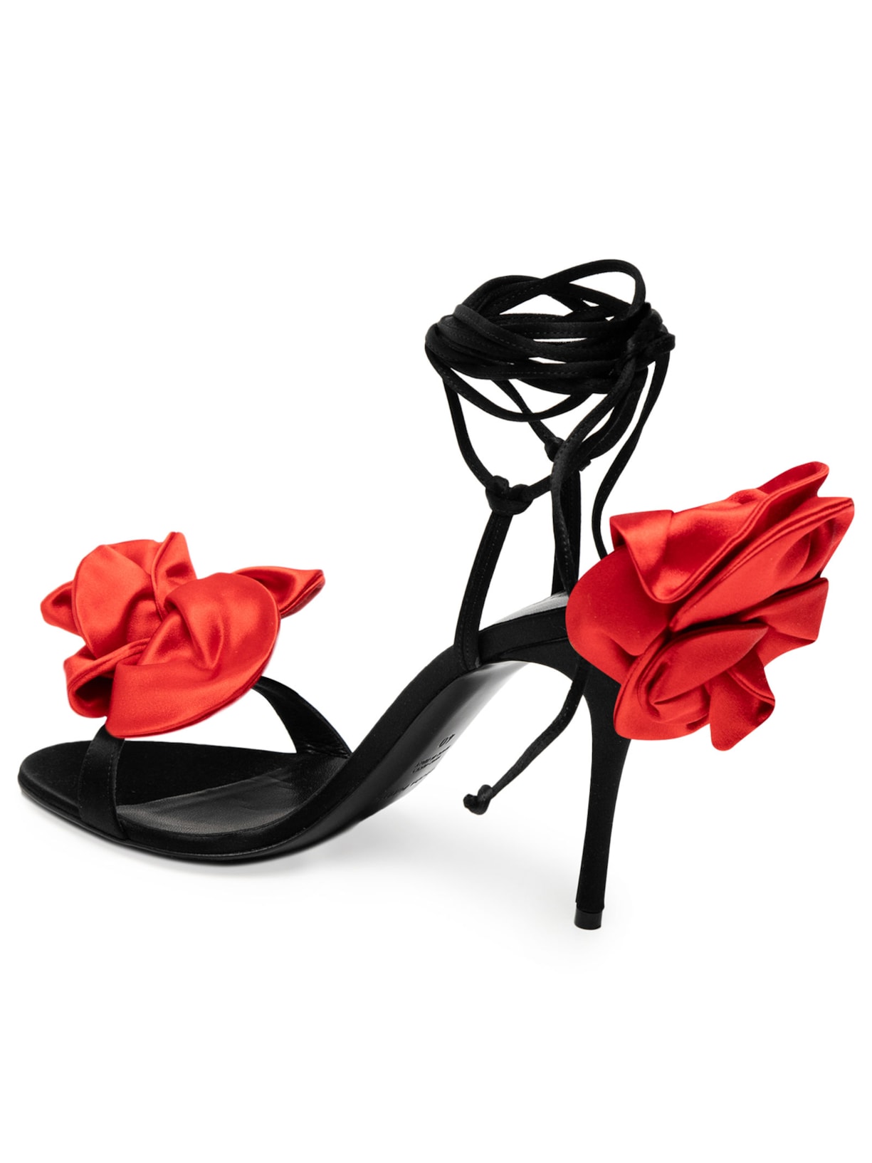  Sandália Feminina Flower Satin Ivory Preto Magda Butrym