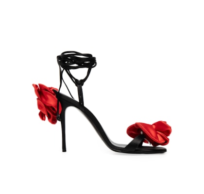  Sandália Feminina Flower Satin Ivory - Preto