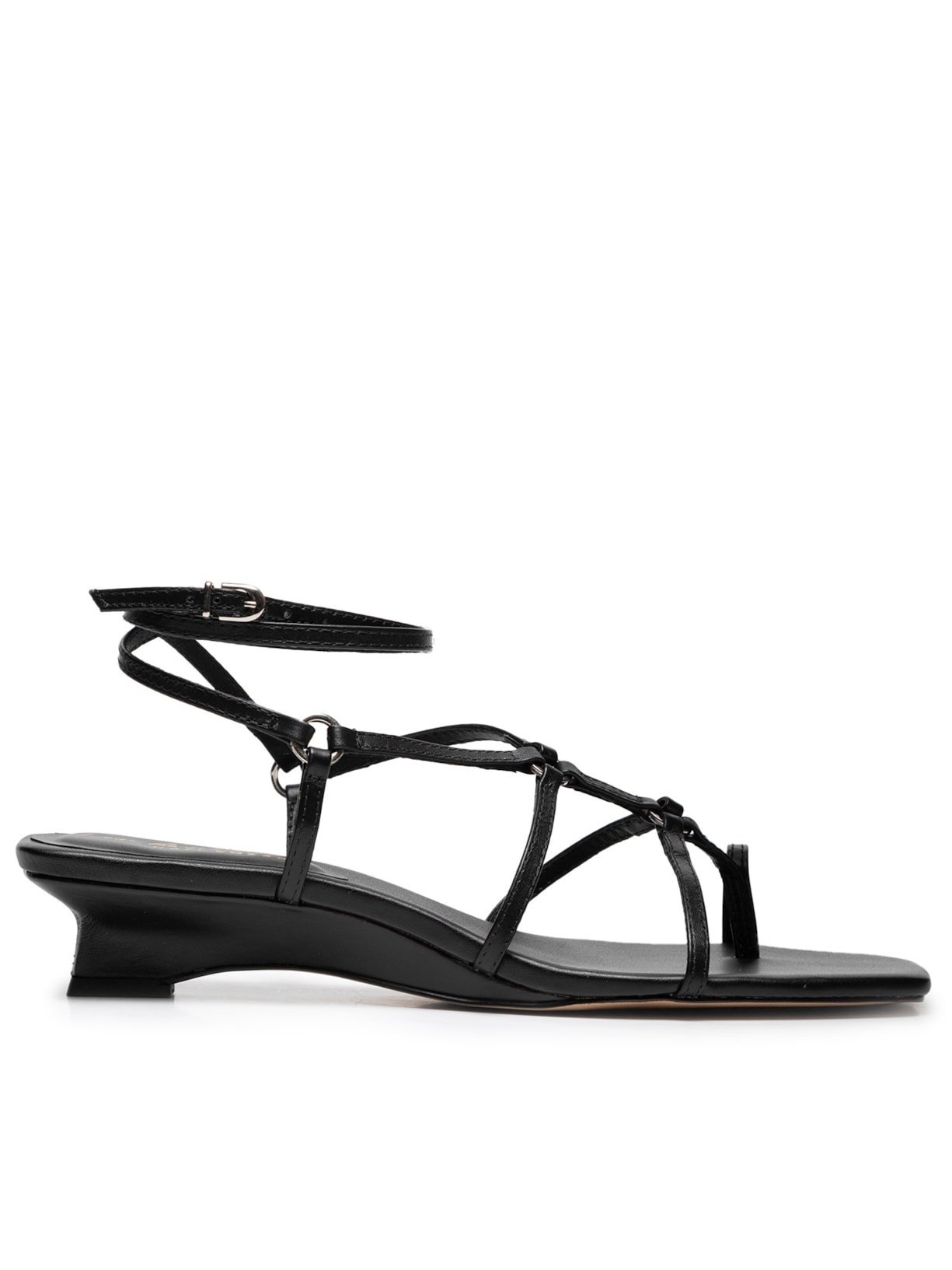 Sandália Feminina Grease Bico Quadrado Tiras Finas - Preto