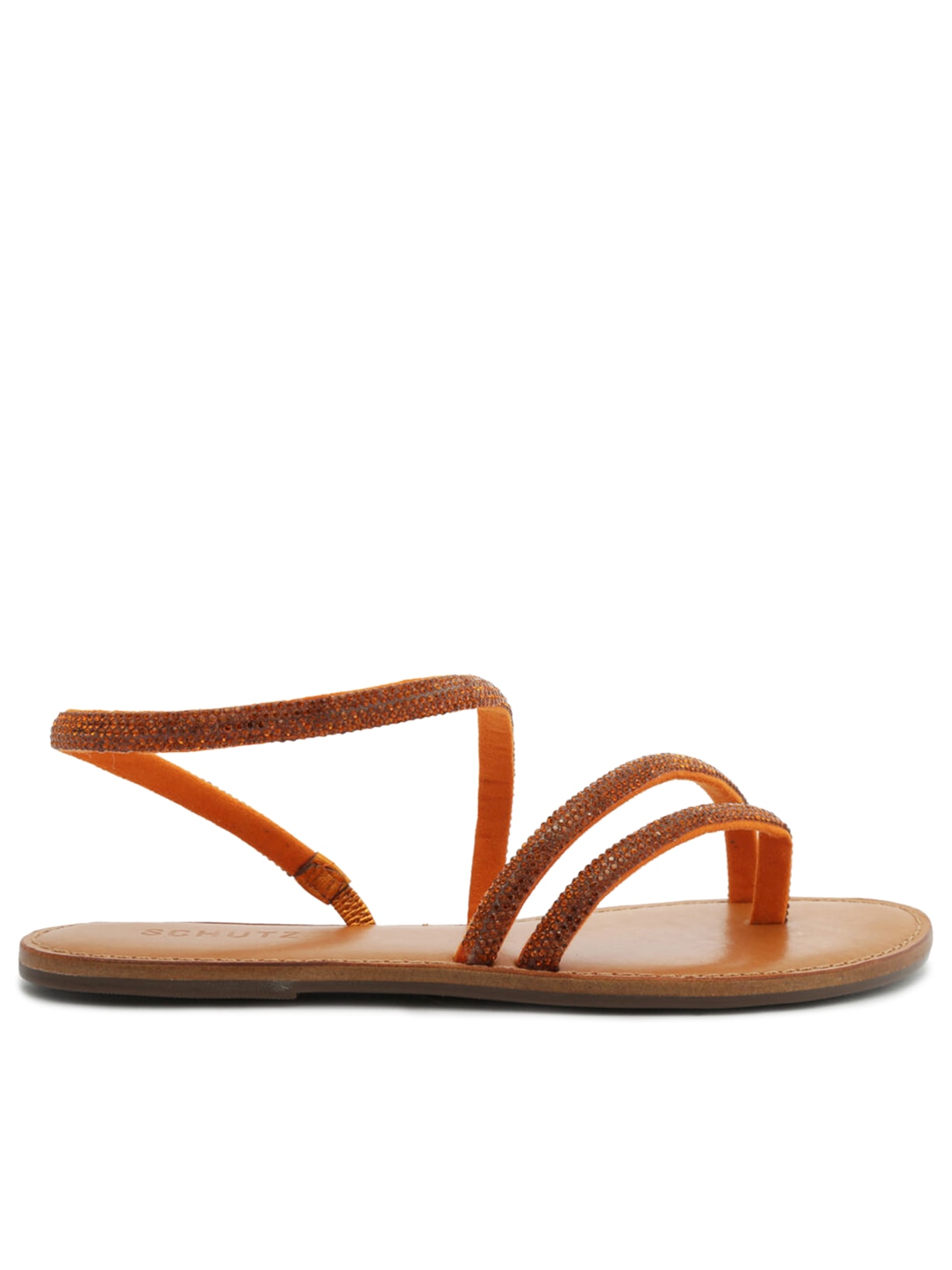 Sandália Feminina Julia Tiras Pedraria - Laranja