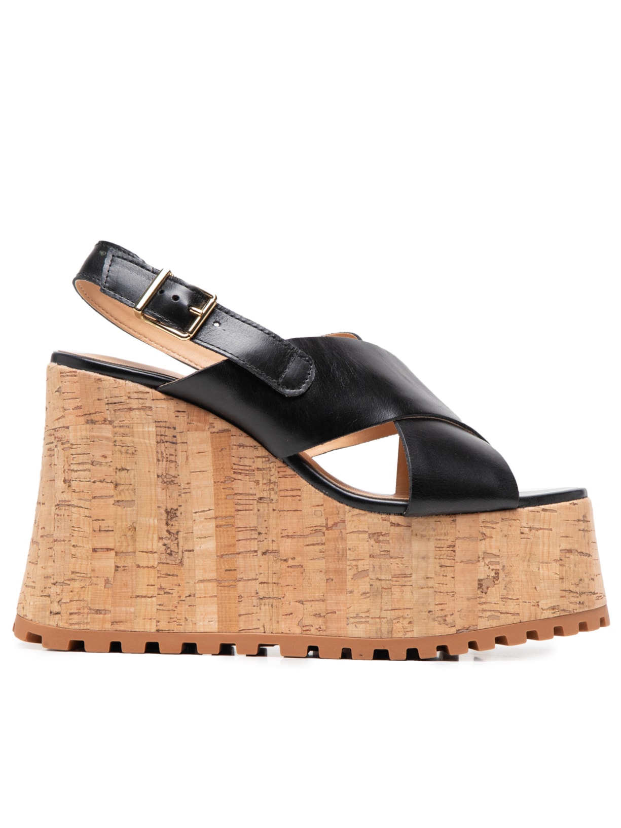 Sandália Feminina Maxi Plataforma Cortiça - Preto