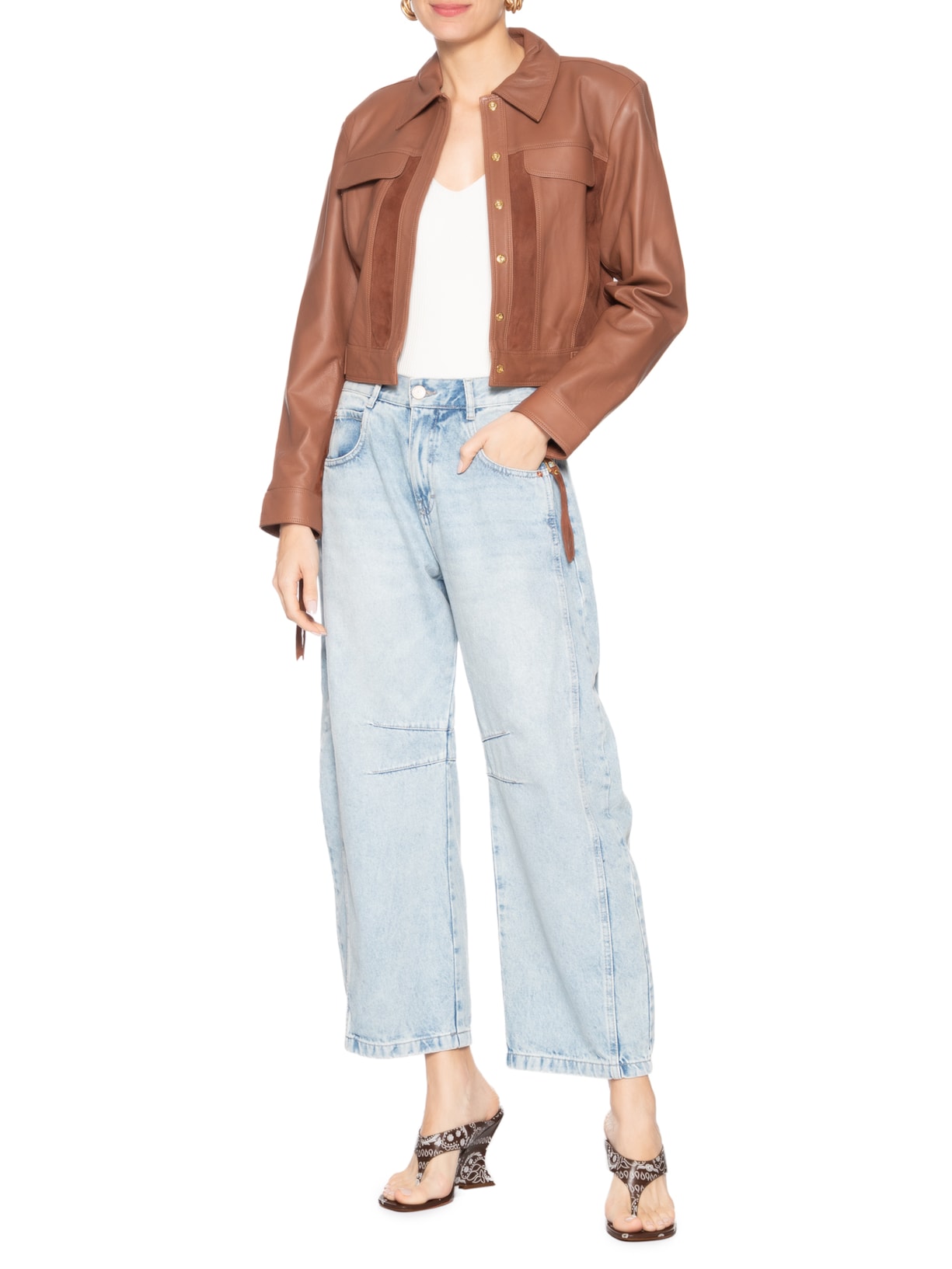 Sandália Feminina Maya Scarf Couro Marrom Schutz + Nati Vozza