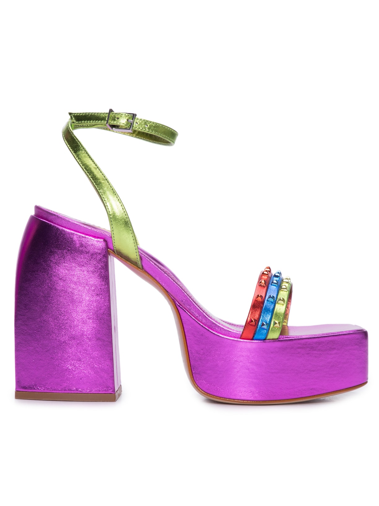 Sandália Feminina Meia Pata Couro Metalizado - Roxo