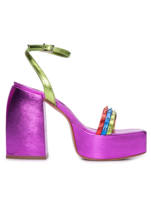 Sandália Feminina Meia Pata Couro Metalizado - Roxo