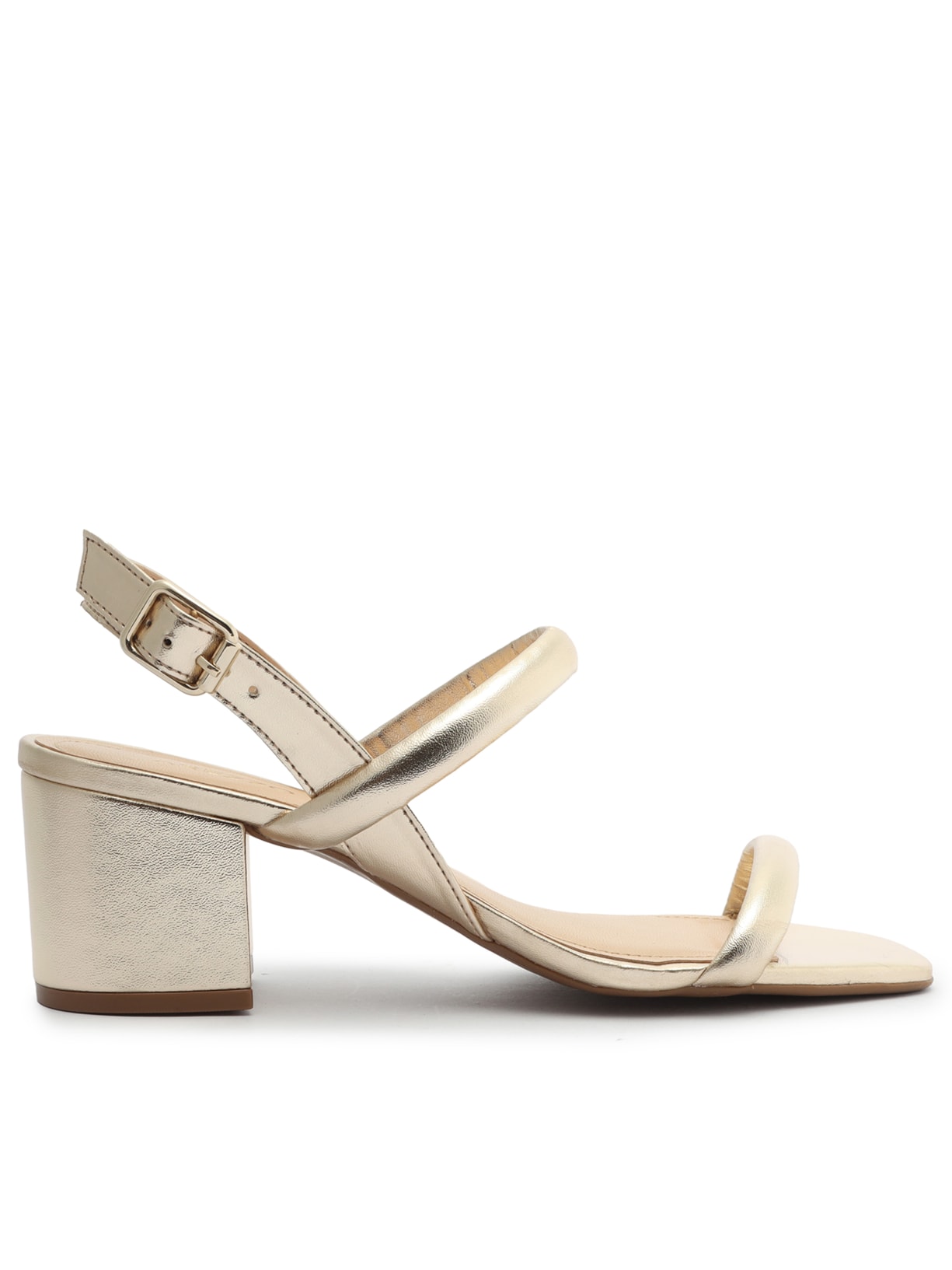 Sandália Feminina Metalizada Tiras Bombadas Salto Bloco Dourado Arezzo