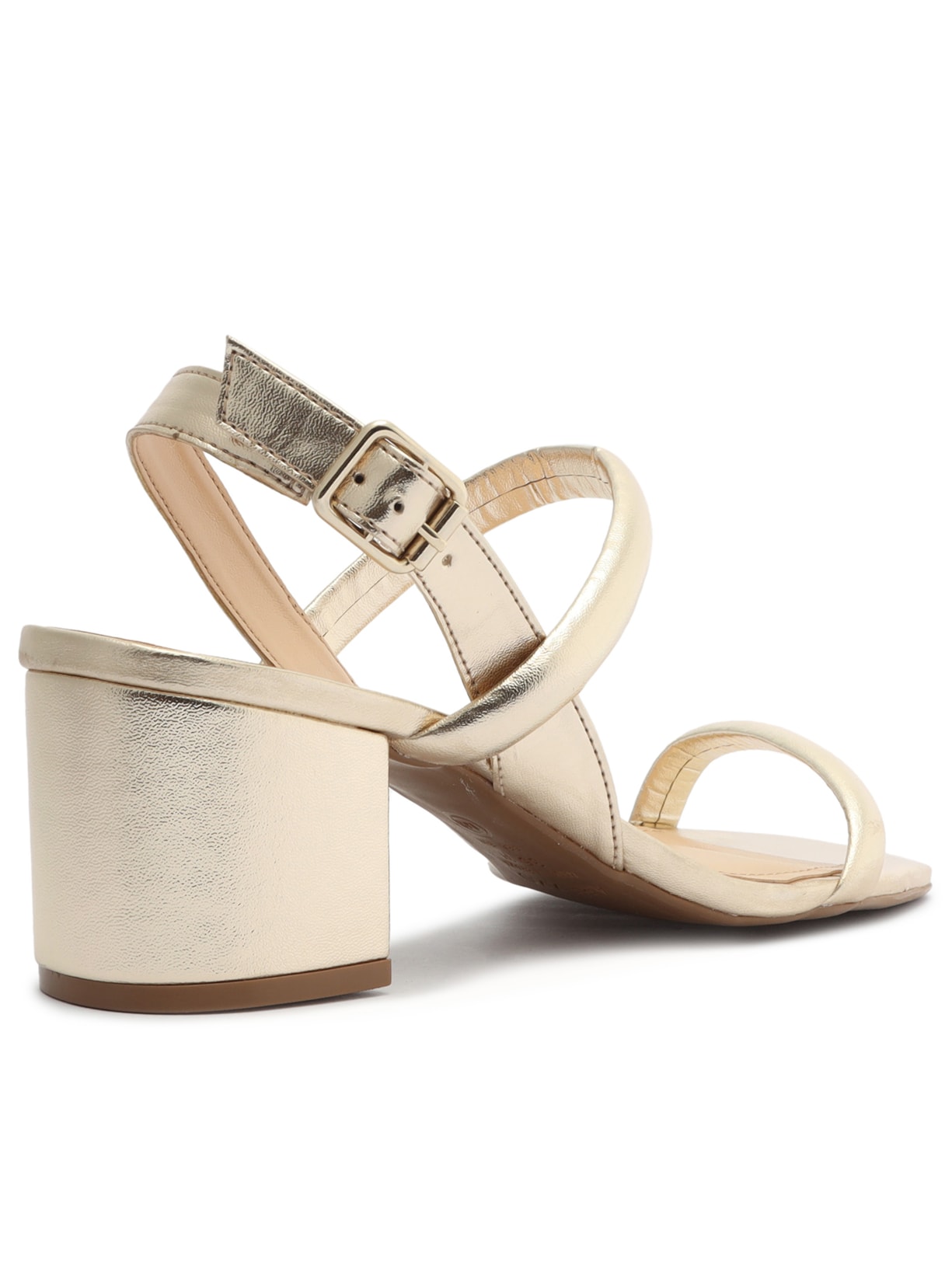 Sandália Feminina Metalizada Tiras Bombadas Salto Bloco Dourado Arezzo
