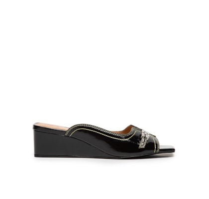 Sandália Feminina Mule Butterfly Wedge Naplack - Preto