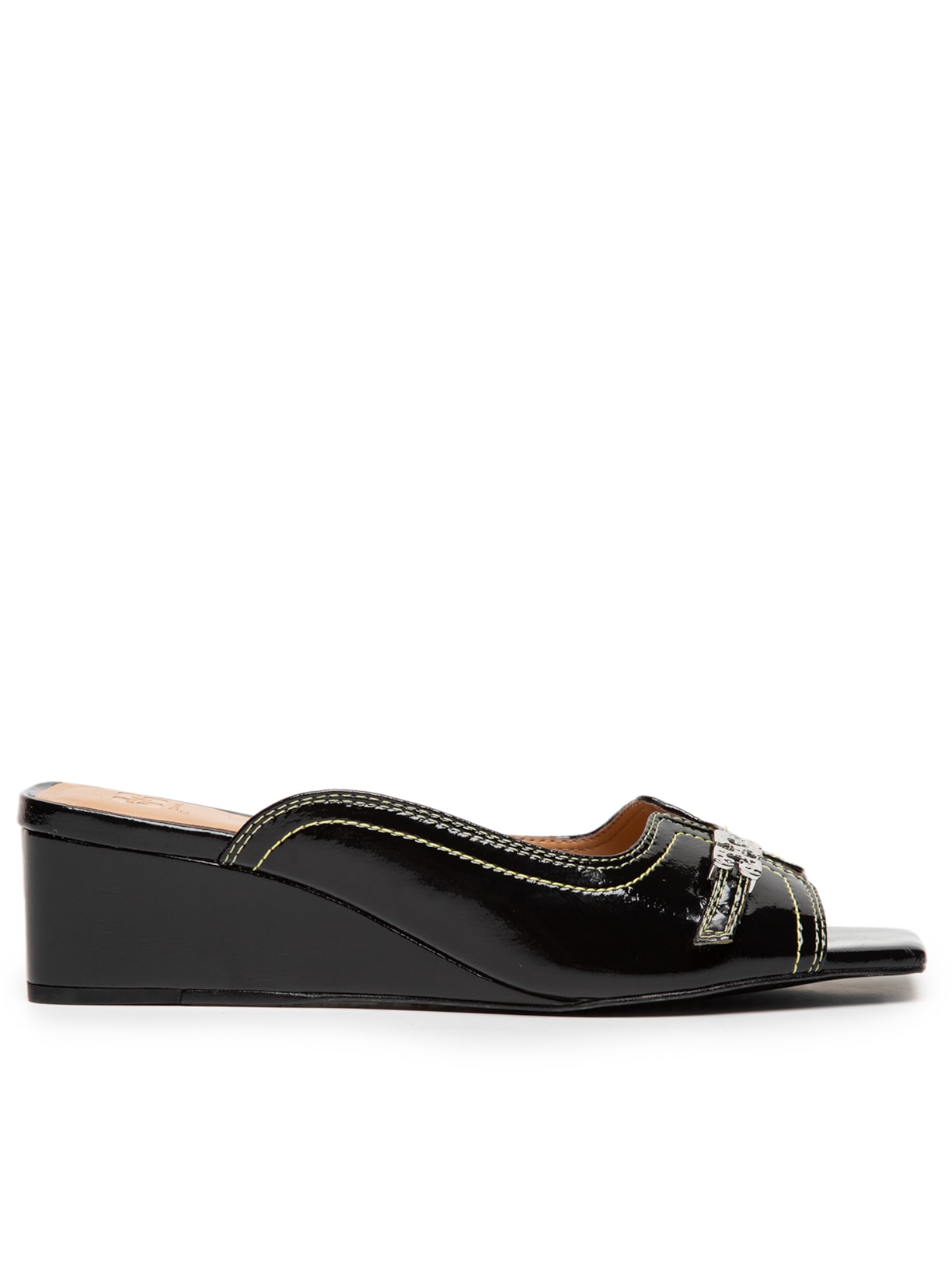 Sandália Feminina Mule Butterfly Wedge Naplack - Preto