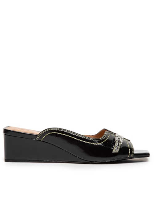 Sandália Feminina Mule Butterfly Wedge Naplack - Preto