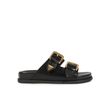 Sandália Feminina Papete Aurora Couro - Preto