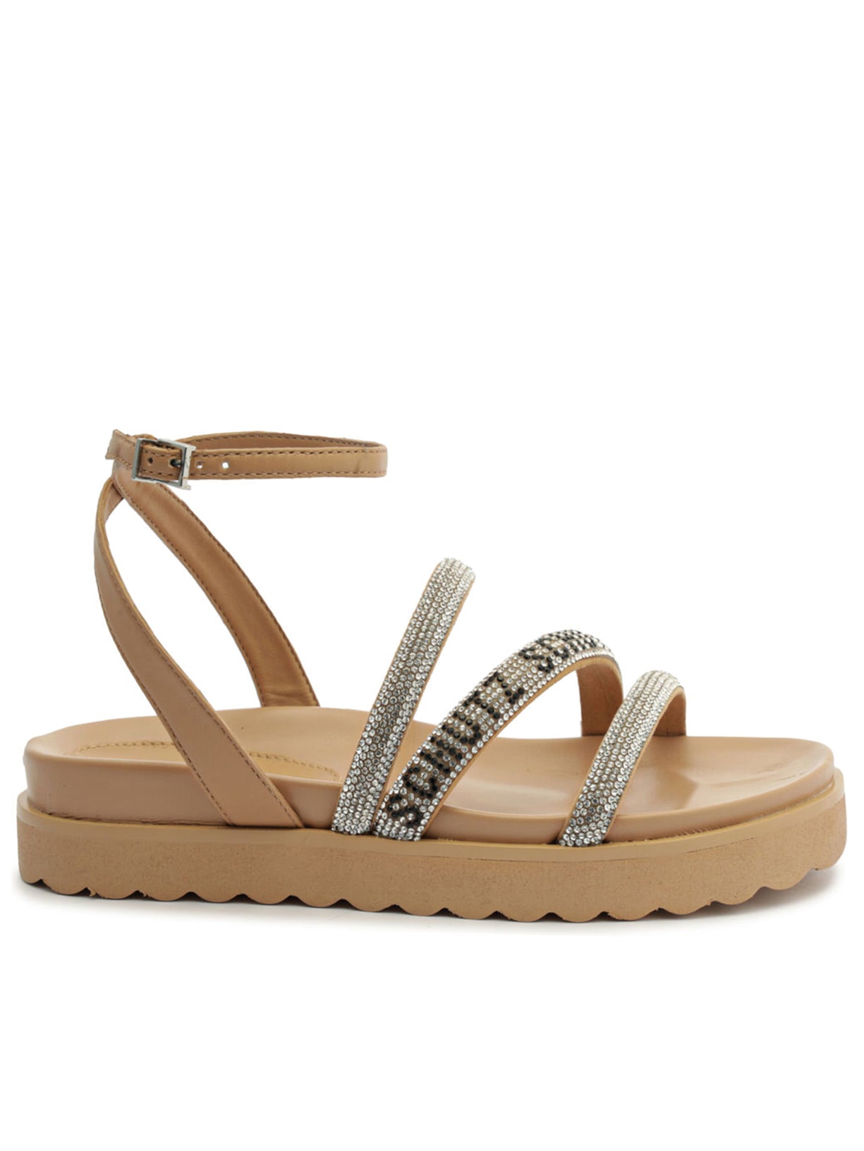 Sandália Feminina Papete Brilho Logo - Bege