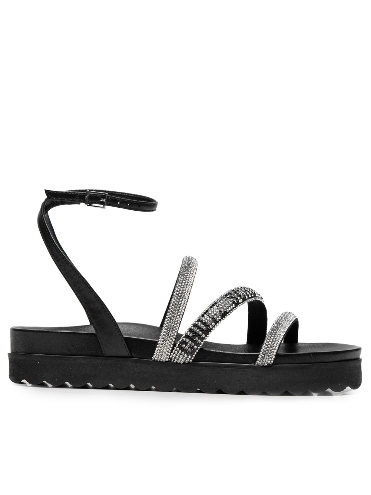 Sandália Feminina Papete Brilho Logo - Preto