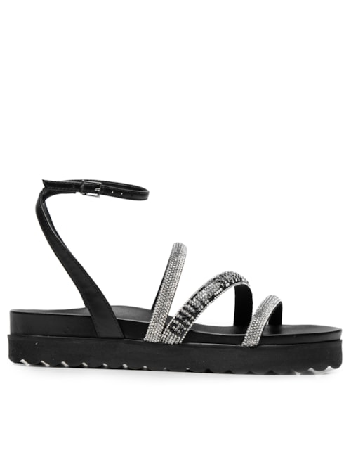 Sandália Feminina Papete Brilho Logo - Preto