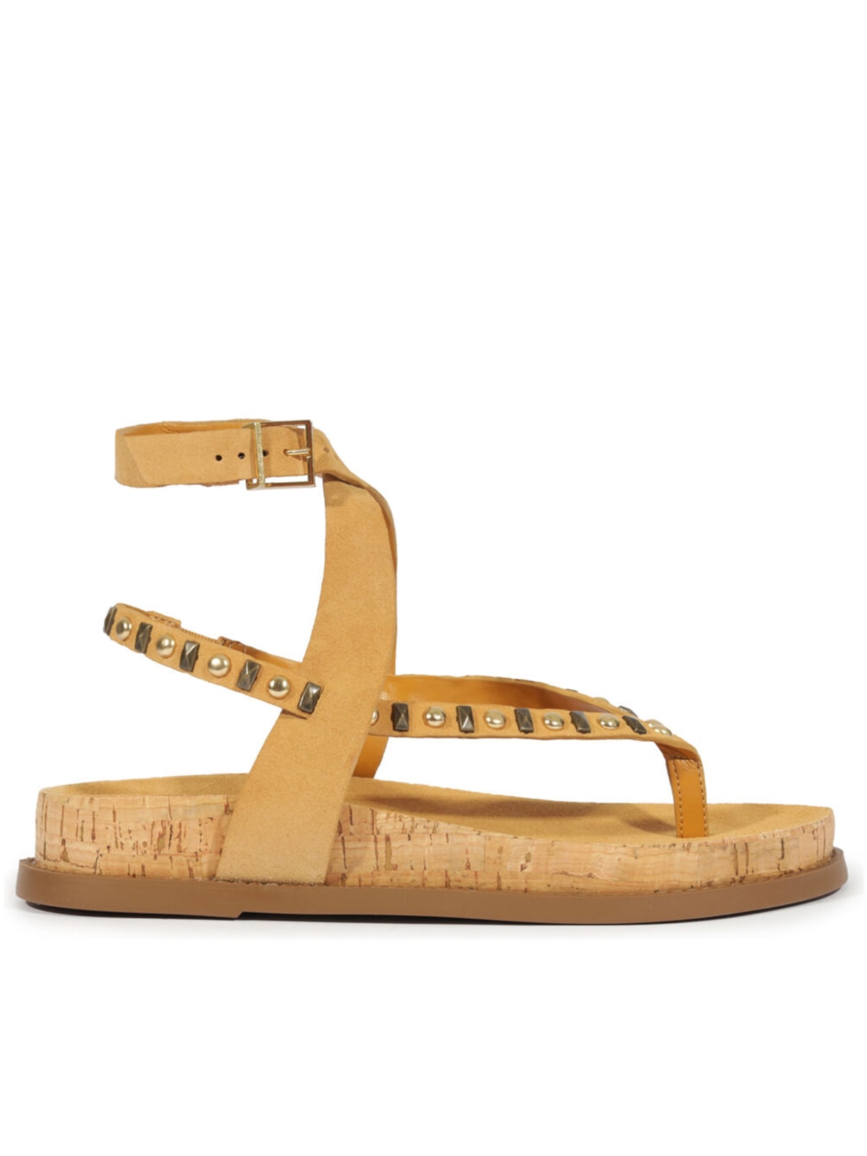 Sandália Feminina Papete Camurça Tachas - Bege