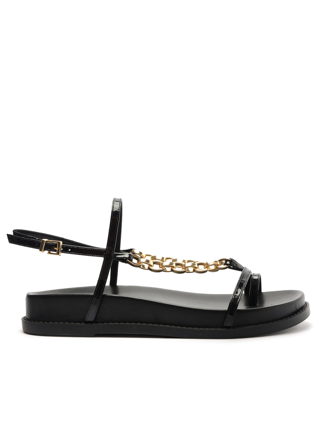 Sandália Feminina Papete Chain Ornamental - Preto