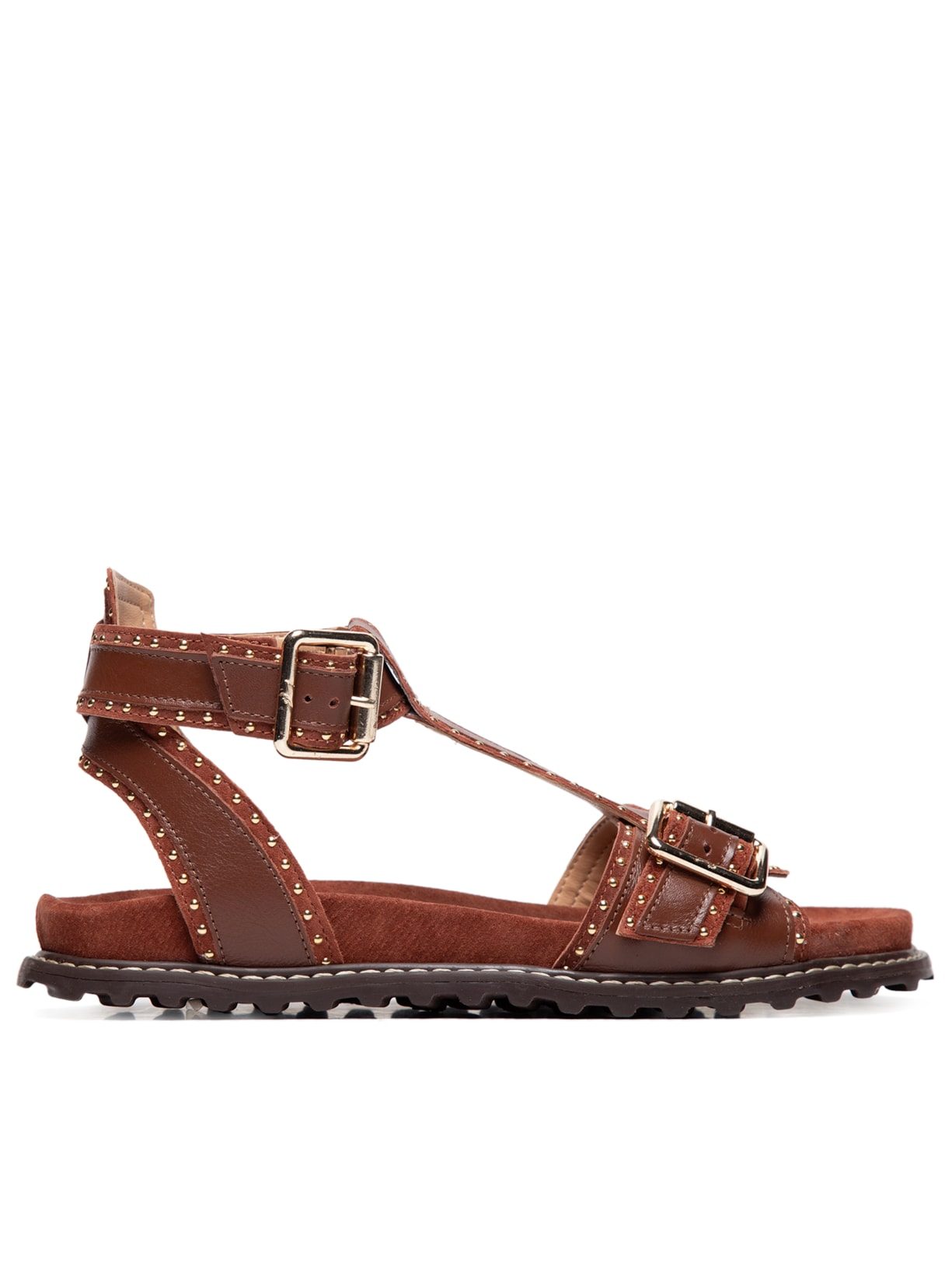 Sandália Feminina Papete Contorno Rebites - Marrom