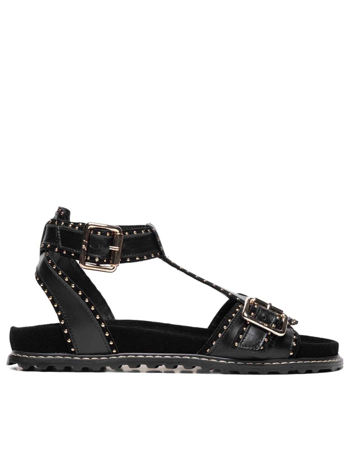 Sandália Feminina Papete Contorno Rebites - Preto