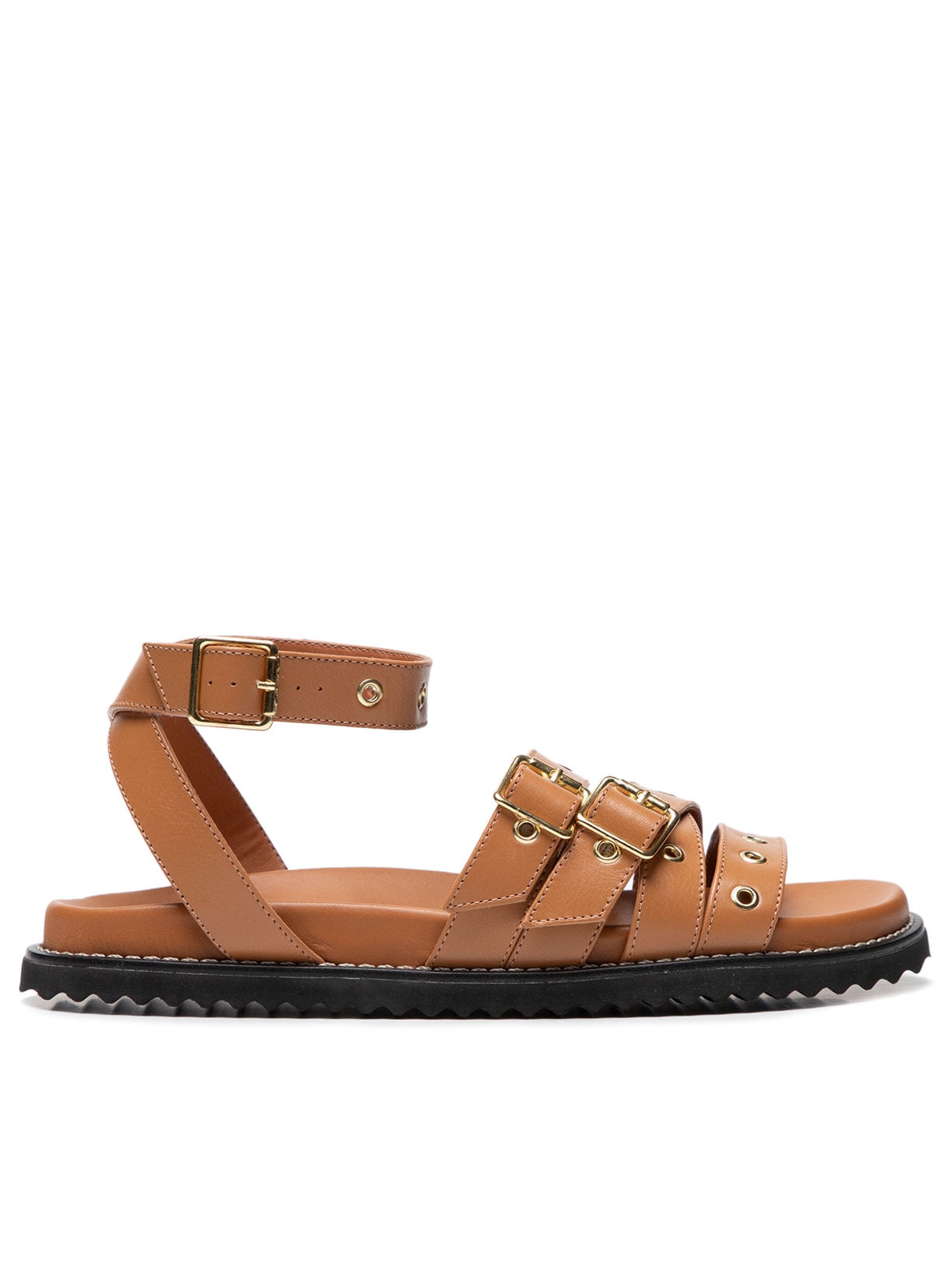 Sandália Feminina Papete Couro Com Tiras - Marrom