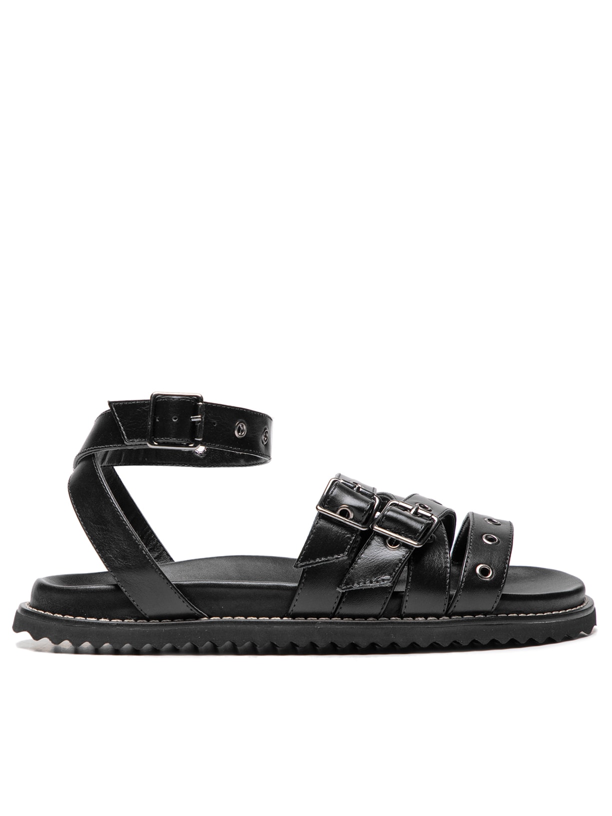 Sandália Feminina Papete Couro Com Tiras - Preto