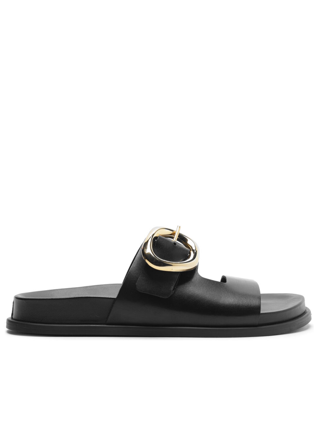 Sandália Feminina Papete Couro Fivela Orgânica - Preto