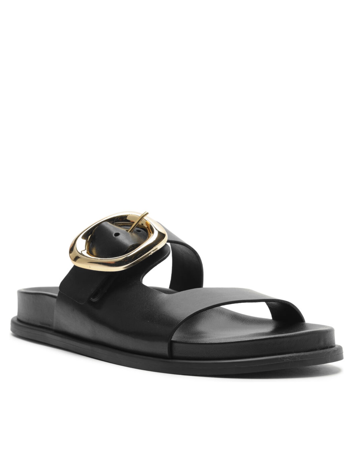 Sandália Feminina Papete Couro Fivela Orgânica Preto Arezzo