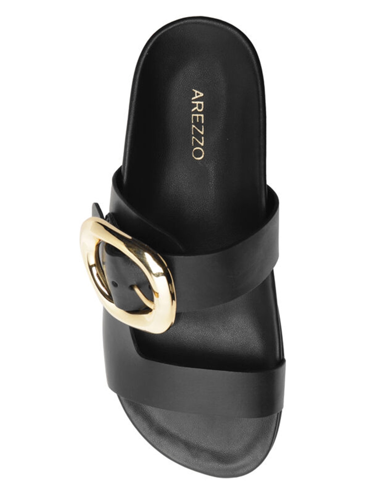 Sandália Feminina Papete Couro Fivela Orgânica Preto Arezzo