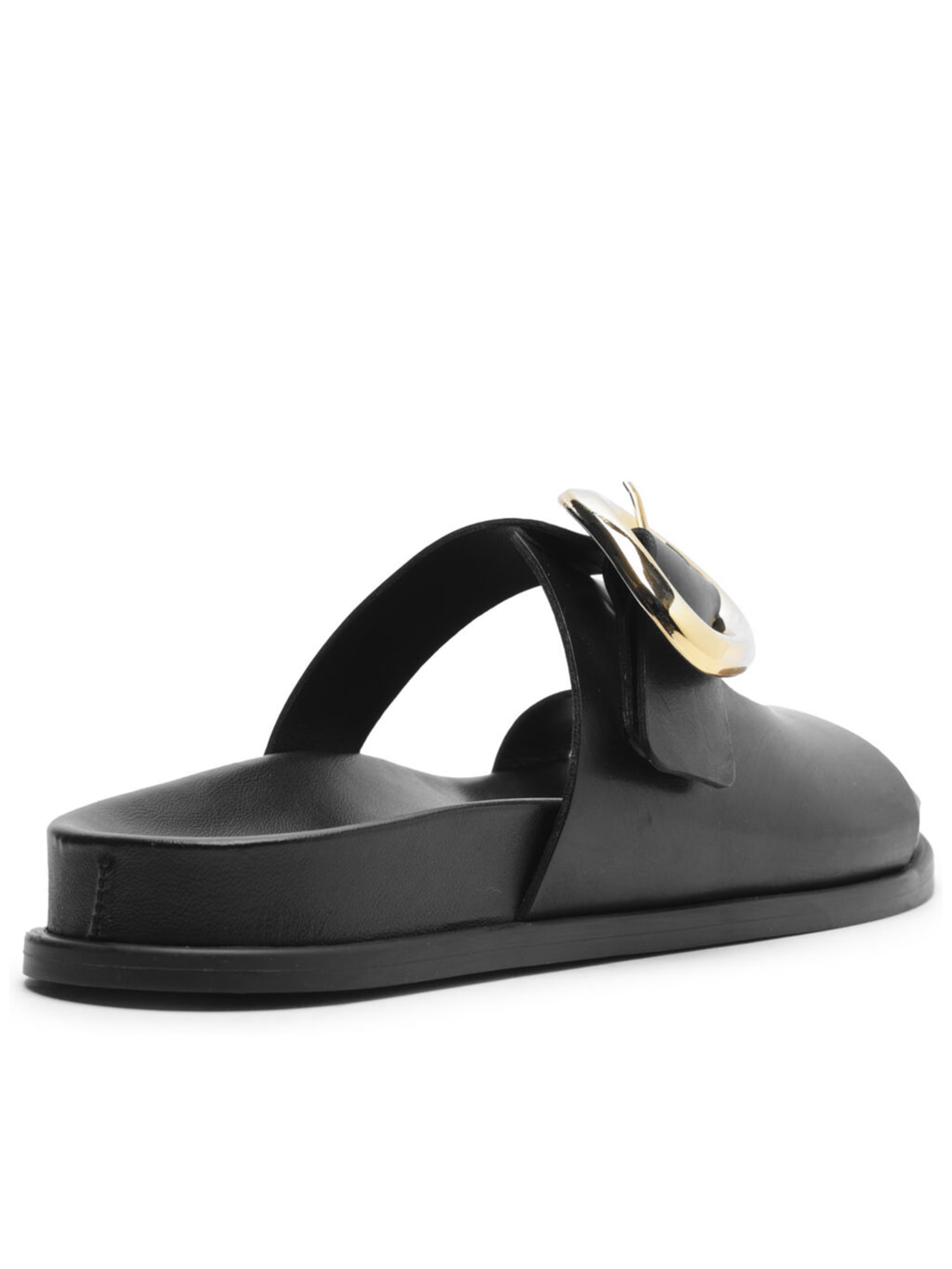Sandália Feminina Papete Couro Fivela Orgânica Preto Arezzo