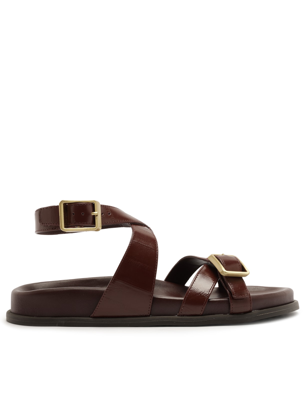 Sandália Feminina Papete Couro Fivelas Vermelho Arezzo