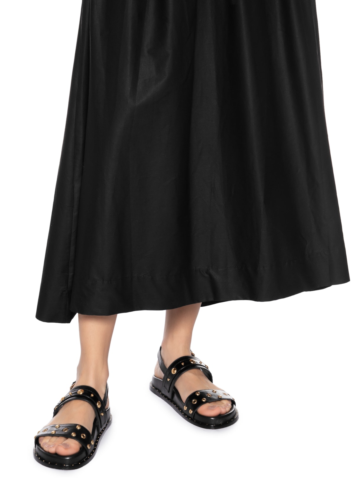 Sandália Feminina Papete Couro Metais Boho Preto Arezzo