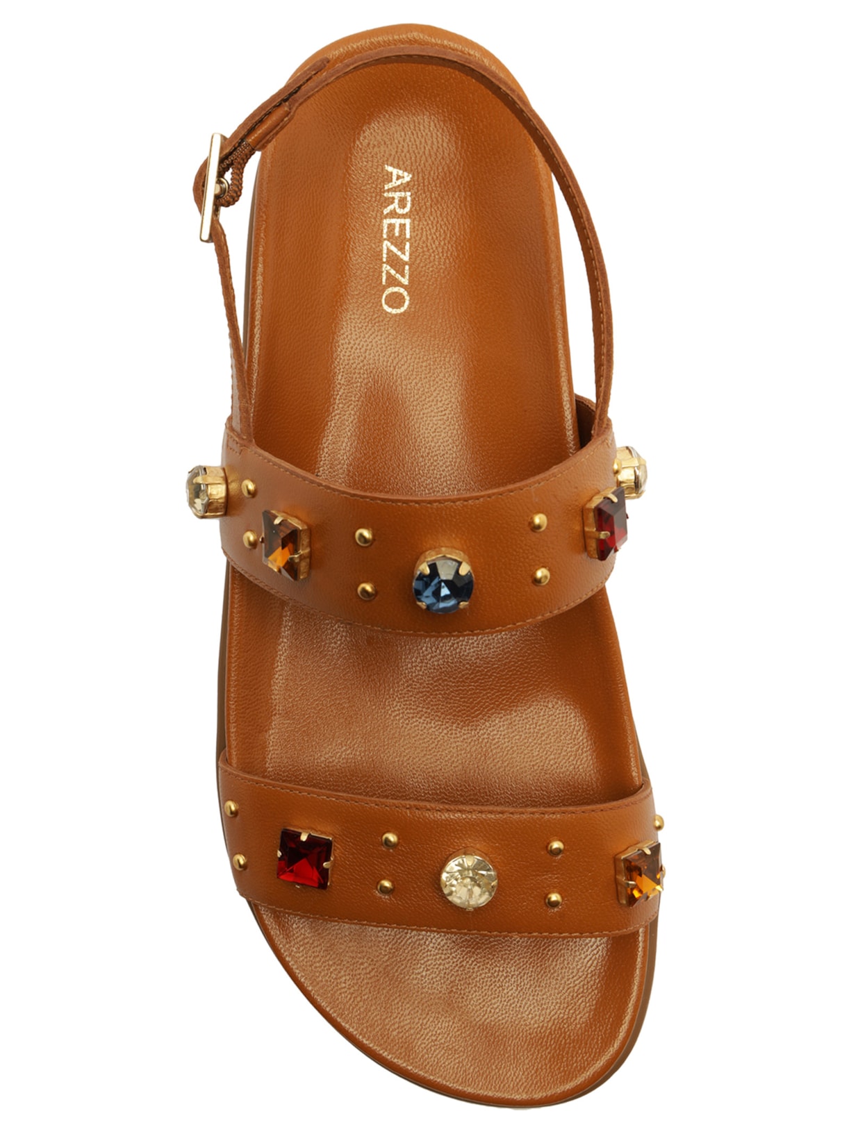 Sandália Feminina Papete Couro Mix Pedrarias Marrom Arezzo